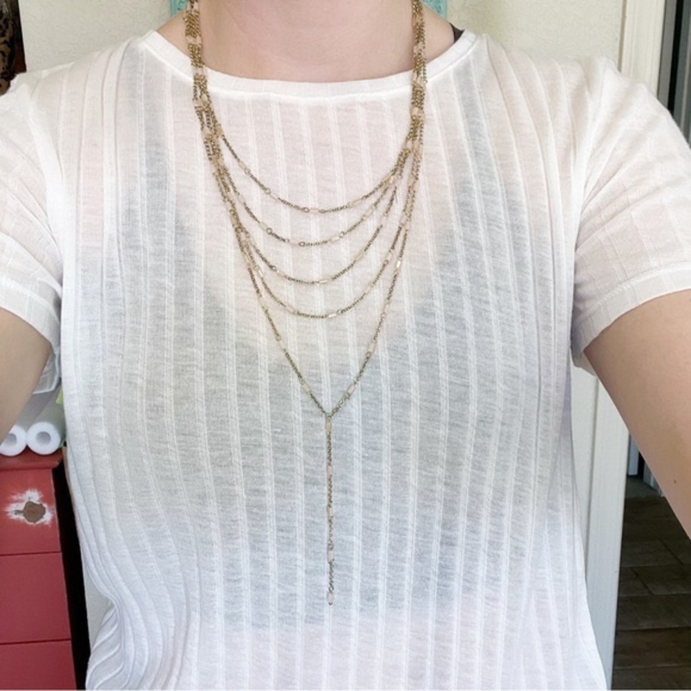Light Pink and Gold Tiered Lariat Necklace